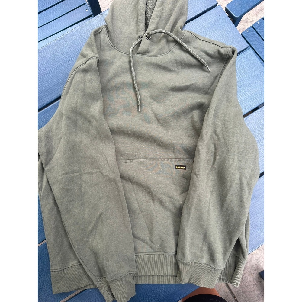 Brahma Mens XL Olive Green Fleece Lined Pullover Hoodie Workwear Sweatshirt